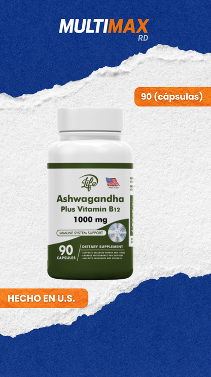 Ashwagandha + Vitamina B12 | Reduce el Estrés y Aumenta la Energía (90 Cápsulas)