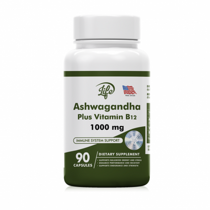Ashwagandha + Vitamina B12 | Reduce el Estrés y Aumenta la Energía (90 Cápsulas)