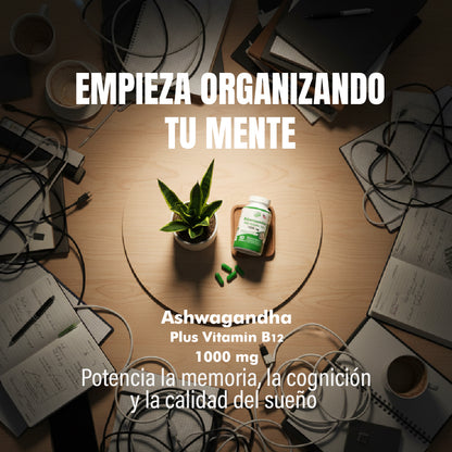 Ashwagandha + Vitamina B12 | Reduce el Estrés y Aumenta la Energía (90 Cápsulas)